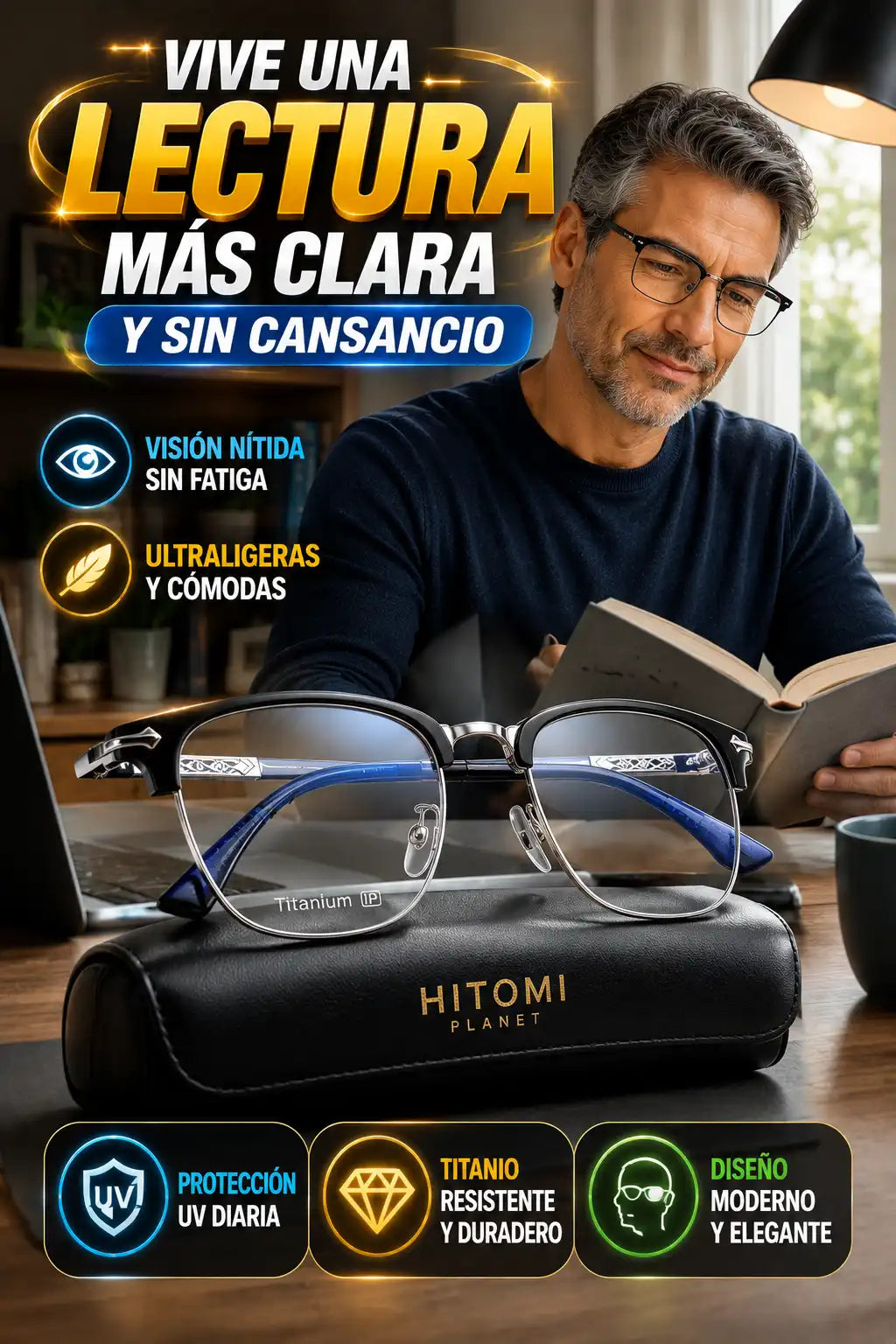 Gafas de Lectura con Montura de Titanio — Lee cómodo y con estilo 2x1