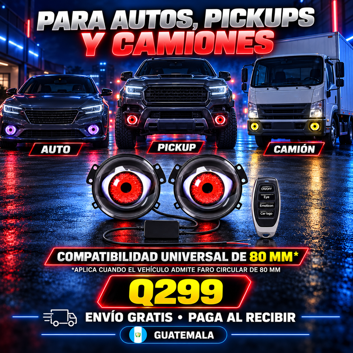 Faros con Ojos animados Universales para Auto, camion, y moto