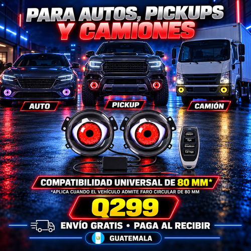 Faros con Ojos animados Universales para Auto, camion, y moto