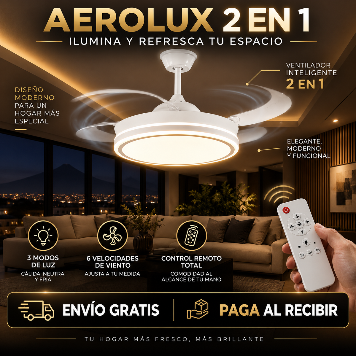 LUZ Y VENTILADOR EN UN SOLO PUNTO DEL TECHO, CONTROLADOS DESDE LA CAMA